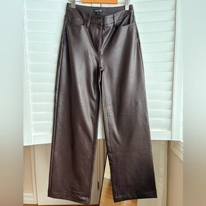 faux leather pants, size 6, wide leg, brown
